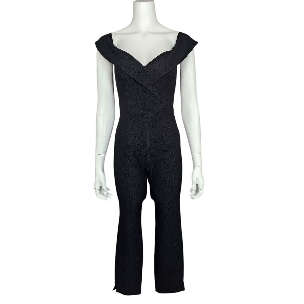 Bardot Womens 4/XS Black Textured Snake‎ Croc Off the Shoulders Jumpsuit